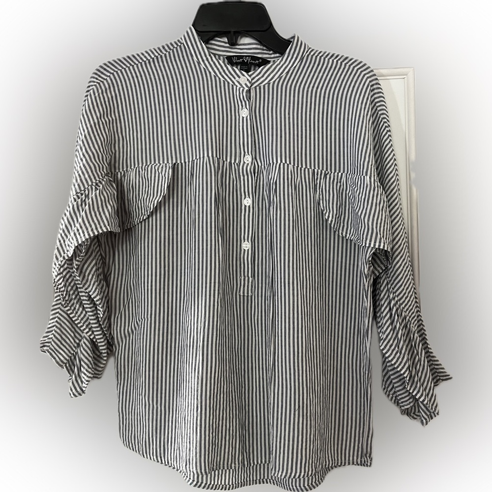 Velvet Heart Los Angeles 3/4 Length Sleeve Grey/White Stripe Ruffle Butt…